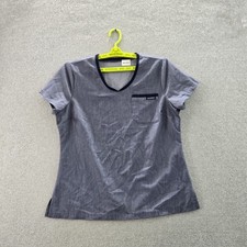 Jaanuu Women Scrub Top L Gray Patch Pocket Short Sleeve