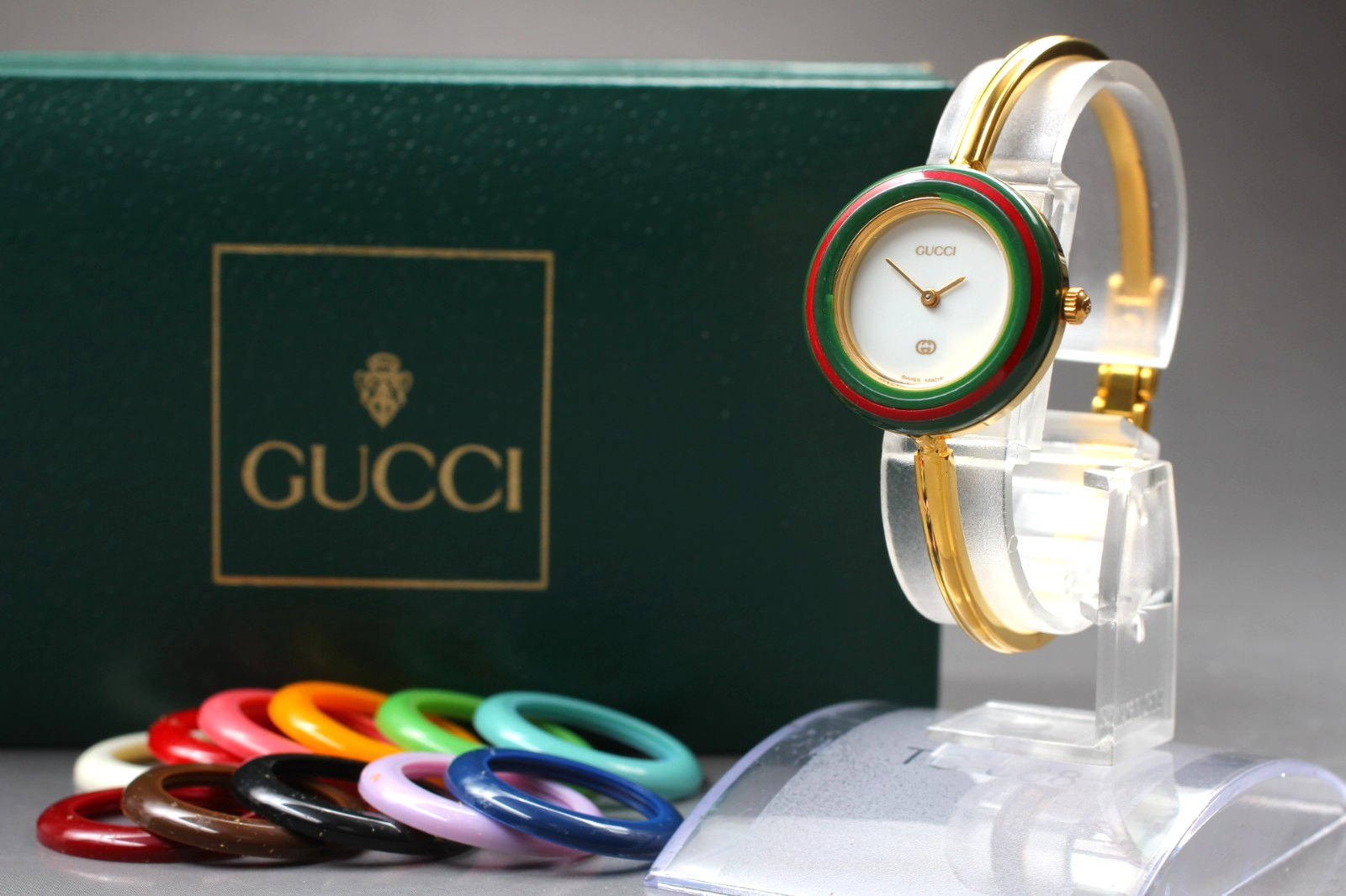 Gucci Change Bezel 1100-L 12 Color Quartz Womens Watch Japan Near MINT