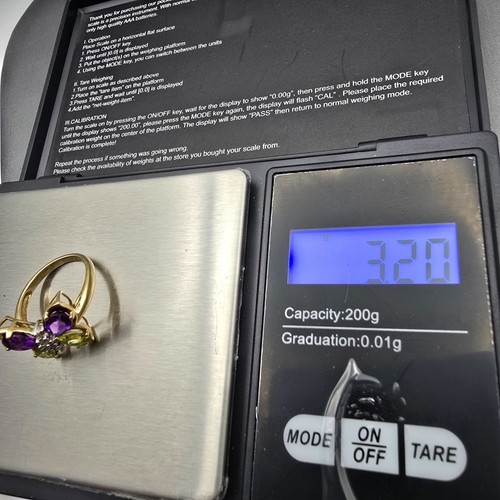 VTG 10K Yellow Gold Peridot Amethyst & Diamond Butterfly Ring Size 6.5 Signed - Picture 11 of 11