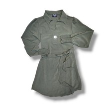 Green Shirt Dress Long Sleeve Tie Waist Button Utility Safari Casual Modest Mini
