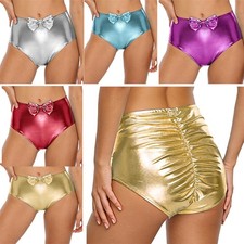 UK Women's Metallic High Waisted Booty Shorts Shiny Cheeky Dance Party Bottoms
