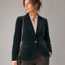 Old Navy Velvet Blazer Womens Large Cotton Blend Dark Academia Green