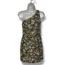 NWOT Zara One Shoulder Floral Ruched Bodycon Metallic Mini Dress Women Small