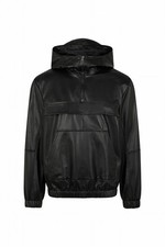 Felpa uomo nera ecopelle con cappuccio giacca pullover stile anorak con tasca frontale