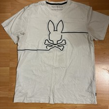 Psycho Bunny Pima Cotton White Graphic Jersey T-Shirt Bunny Logo Men’s Size 6