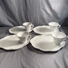 Vtg Colony Harvest White Milk Glass Grape Pattern Set Of 4 Plates & 4 Cups