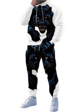 Men's casual hooded sweater set, cool tiger print top  pants two-piece set