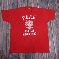 Vintage PLAV Shirt Mens XL Red Screen Stars Best Polish Eagle Akron Ohio 90s