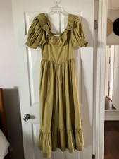 DOEN Lupine Oregano Cotton Ruffled Trimmed Long Maxi Gown Dress XS