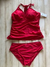 NEW Hollipick Two Piece Bathing Suit Size XL Red Adjustable Straps