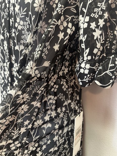 Calvin Klein Women 10 Black White Floral Short Sleeve Midi Dress Button READ - Picture 9 of 12