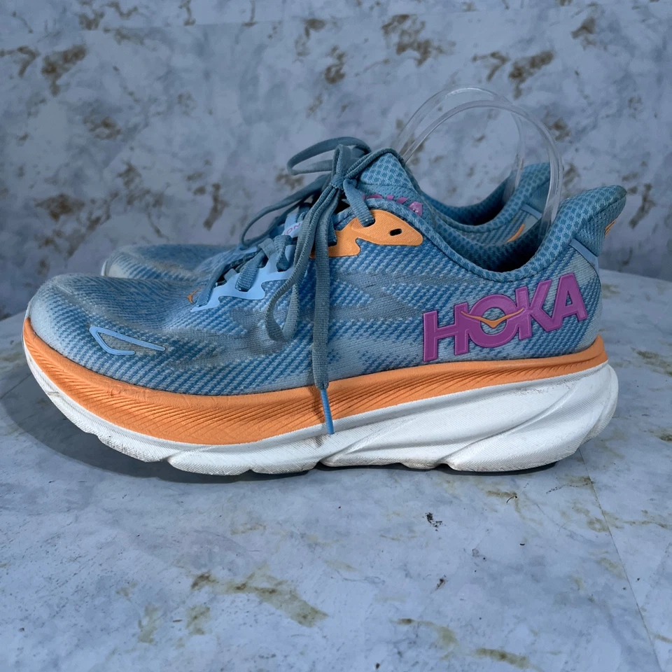 Hoka One One Clifton 9 Womens Sz 8.5 Running Shoes Blue Orange Athletic Sneakers - Image 4 of 4
