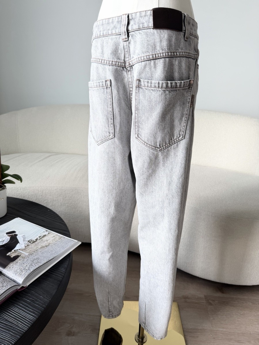 Brunello Cucinelli Light Grey Tapered Jeans IT 44 High Rise View 4