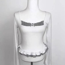  2 Colors Charming Frill Long Sleeve T-Shirt Women Casual Top