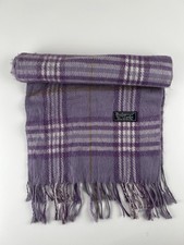 Burberry Kaschmir Schal Lila Kariert mit Fransen Made In England
