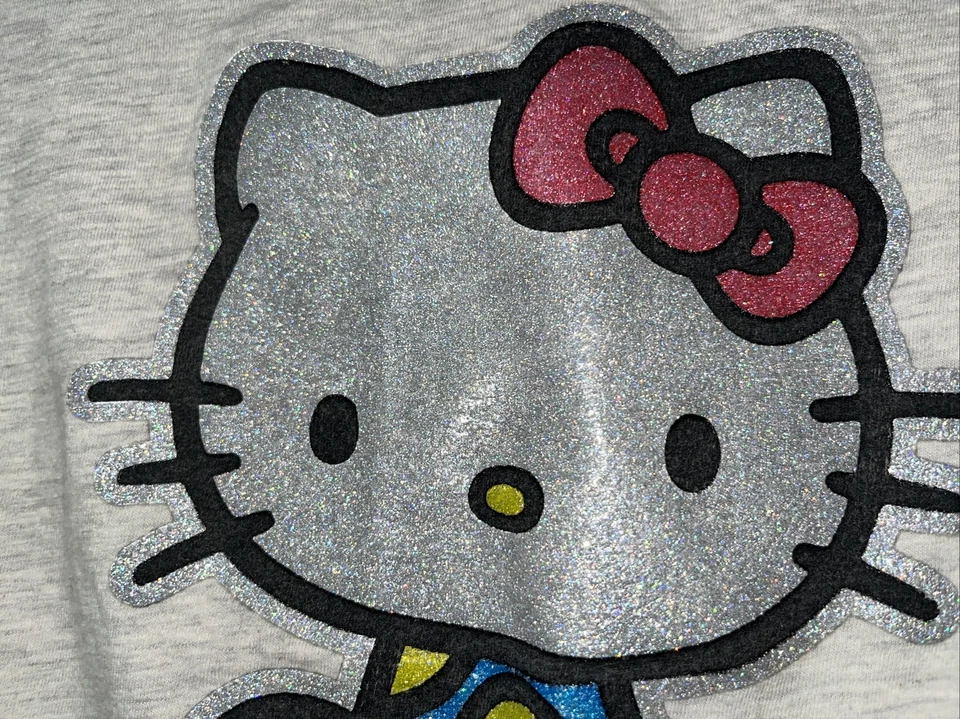 Hello Kitty T-Shirt Girls Large Gray Red Ringer 40th Anniversary Short Sleeve - Image 4 of 4