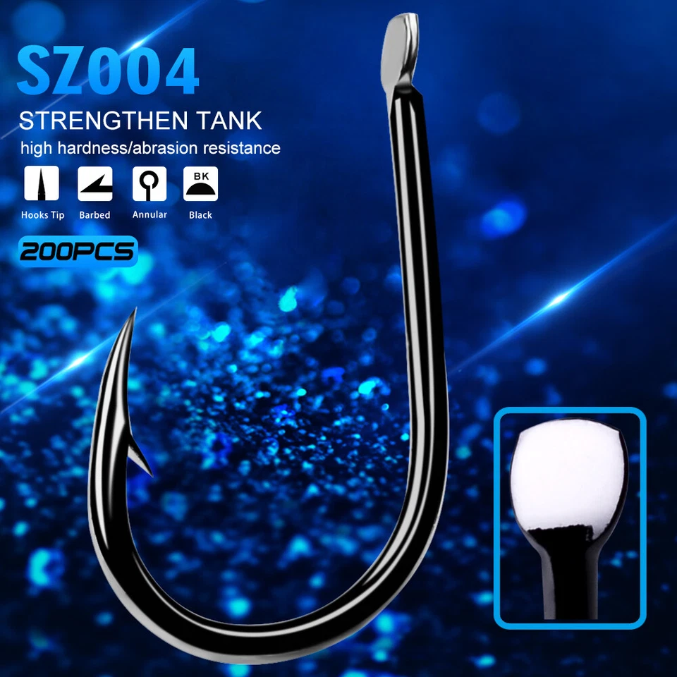 200pcs Soft Insect Hook Jig Fishing Single Hooks Black HIgh Carbon Steel Fishook - Image 2 of 4