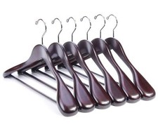 6 Pack Wooden Coat Suit Hangers 16 inch Mahogany Anti Slip Bar Screw Women