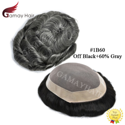 Mens Toupee Hairpiece Fine Mono Hair System Replacement Poly Skin Around Men Wig