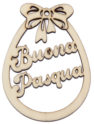 Sagoma Uovo con scritta Buona Pasqua e fiocco dimensioni a scelta IN LEGNO de...