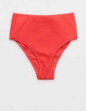 American Eagle Aerie Crinkle High Cut Cheeky Bikini Bottom SMALL Resort Red