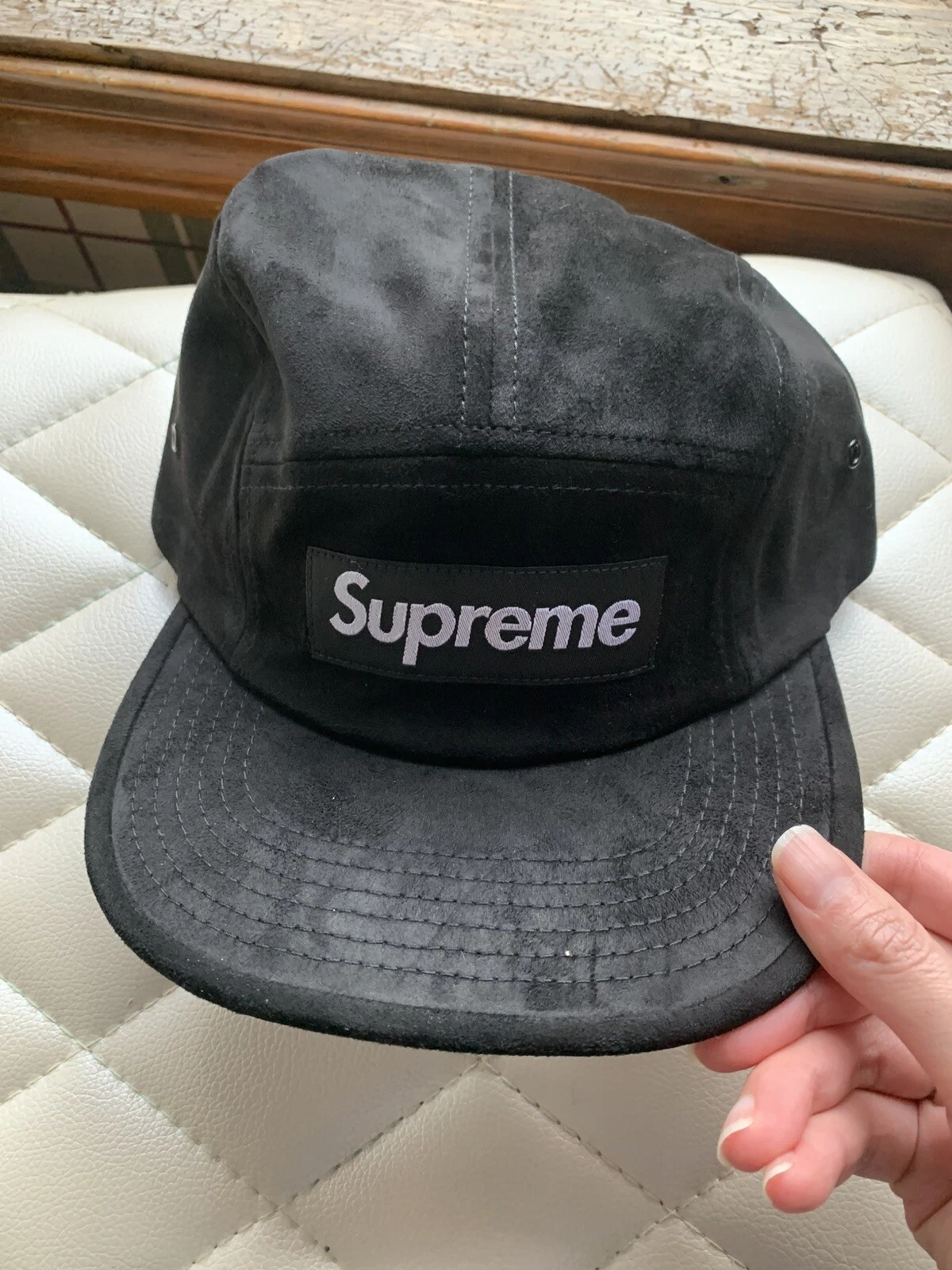 CASQUETTE DE CAMP EN DAIM SS16 NEUVE NOIRE RARE LOGO BOÎTE NOIR