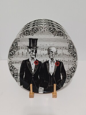 Fun Bones Halloween Skeleton Bride & Groom Wedding Couple Dinner Plates Set of 4