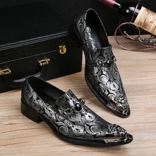 Mens Metal Toe Pointy Toe Wing Tip Dress Shoes Business Leather party shoes