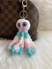 Plush Octopus Keychain Keyring Bag Charm Handmade Pom Pom Blue Pink New