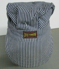 1948 UNION MADE Big Smith Railroad Worker Denim Jeans Hat Cap striped RARE