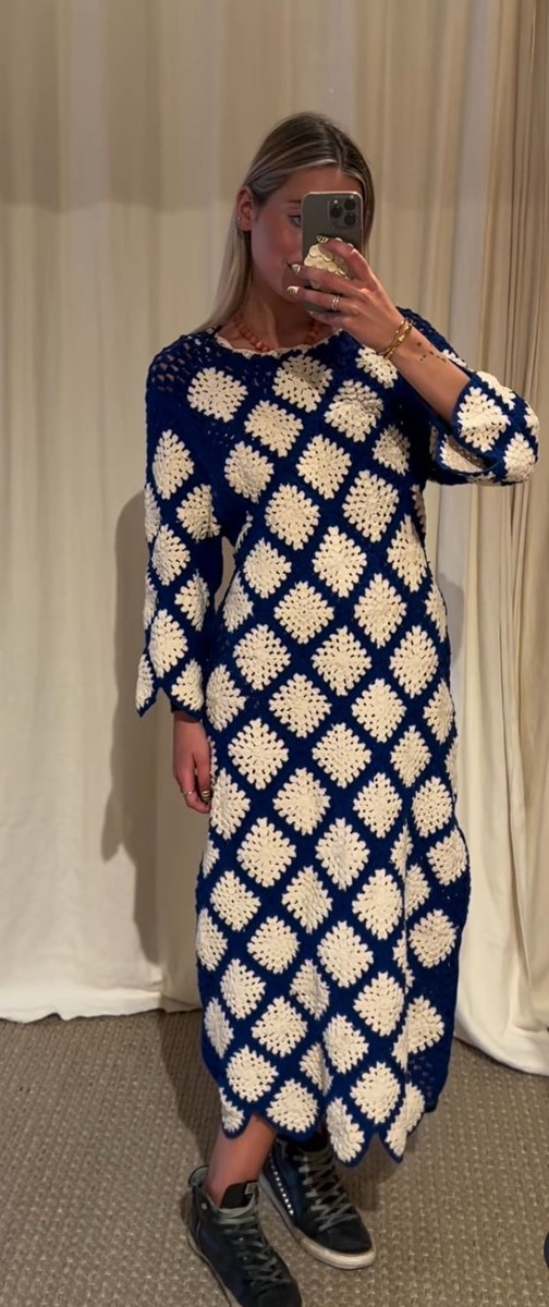 Zara Long Knit Crochet Dress Long Sleeves Blue White Size S Small 7200/018 New | eBay Zara Long Knit Crochet Dress Long Sleeves Blue White Size S Small 7200/018 New | eBay