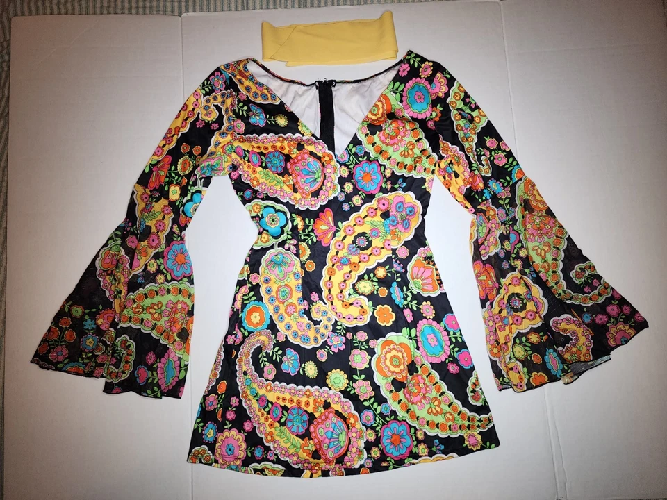 Vestido retro vintage Leg Avenue Paisly Flower Power Hippie años 60 Go-Go talla M/L Foto 4 de 4