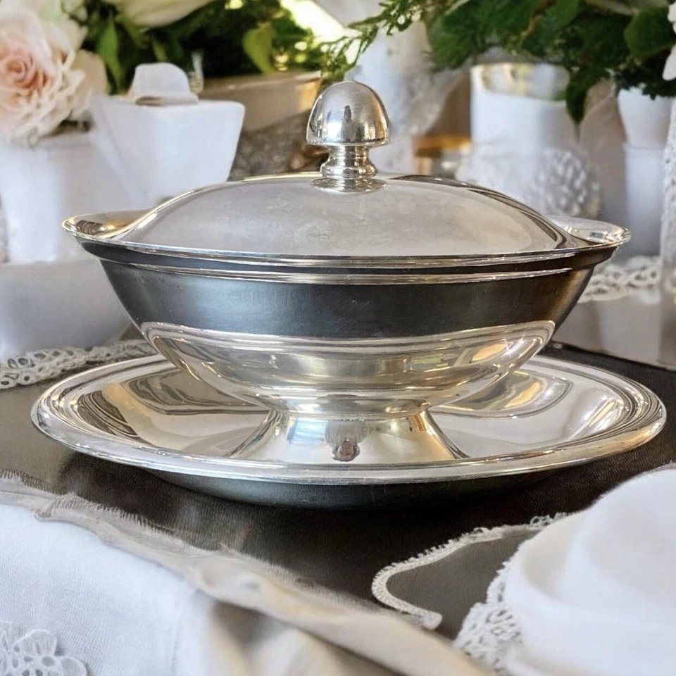 Barco Reed & Barton Gravy com placa inferior 170 Hollowware RDS170 VINTAGE MCM - Imagem 2 de 4