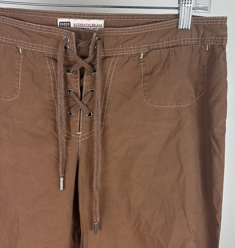 Pantalones Capri Vintage Años 90 Y2K 10/M Corsé Marrón Chocolate Con Cordones Boho Recortado Foto 3 de 4