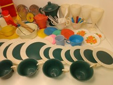 Vintage Kitchen Play Set large Lot of sets of plates/tea/cooking utensils ect.