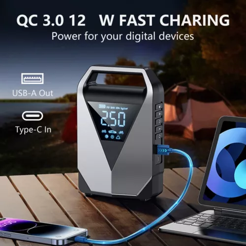 Jump Starter with Air Compressor, Portable 12000mAh Car Battery Jumper Starter - Picture 9 of 18