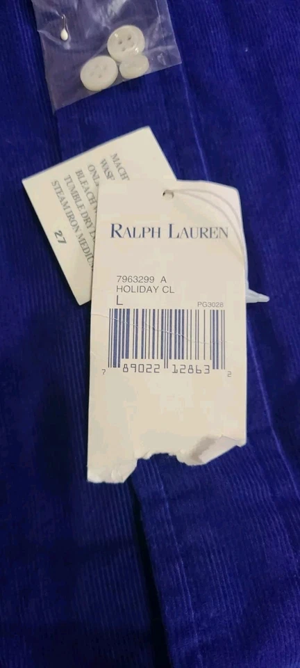 ¡¡NUEVO CON ETIQUETAS!! CAMISA POLO HOMBRE RALPH LAUREN MANGA LARGA PANA AZUL ROJO PONY LG/XL Foto 3 de 4