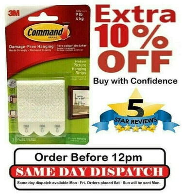 3M Command Strips Self Adhesive Strong Picture Frame Damage Free Hanging Strips