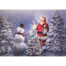 Santa and Snowman Decorating Tree w String of Lights Box of 16 Christmas Cards