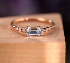 East To West Emerald Cut Aquamarine Ring Minimalist 7 Stone Engagement Ring Her