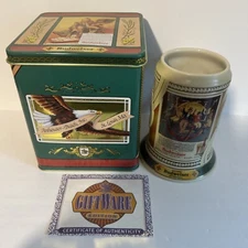 BUDWEISER CS390 HISTORIC ADVERTISING REAL HARMONY 6 1/2" STEIN ORIG TIN II 1999