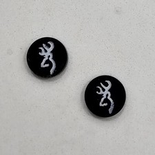 Rare 2 Browning Grip Medallions Hi-power Real Buffalo Horn Black Silver 12.5 Mm Rare 2 Browning Grip Medallions Hi-power Real Buffalo Horn Black Silver 12.5 Mm