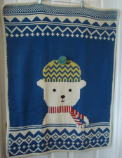 Pottery Barn Kids Fair Isle Knit Polar Bear Infant Blanket 30"x40" NEW