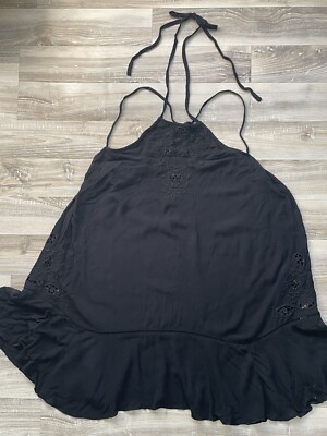 Free People Halter Mini Dress Size Small Solid Embroidered Rayon Relaxed |  eBay