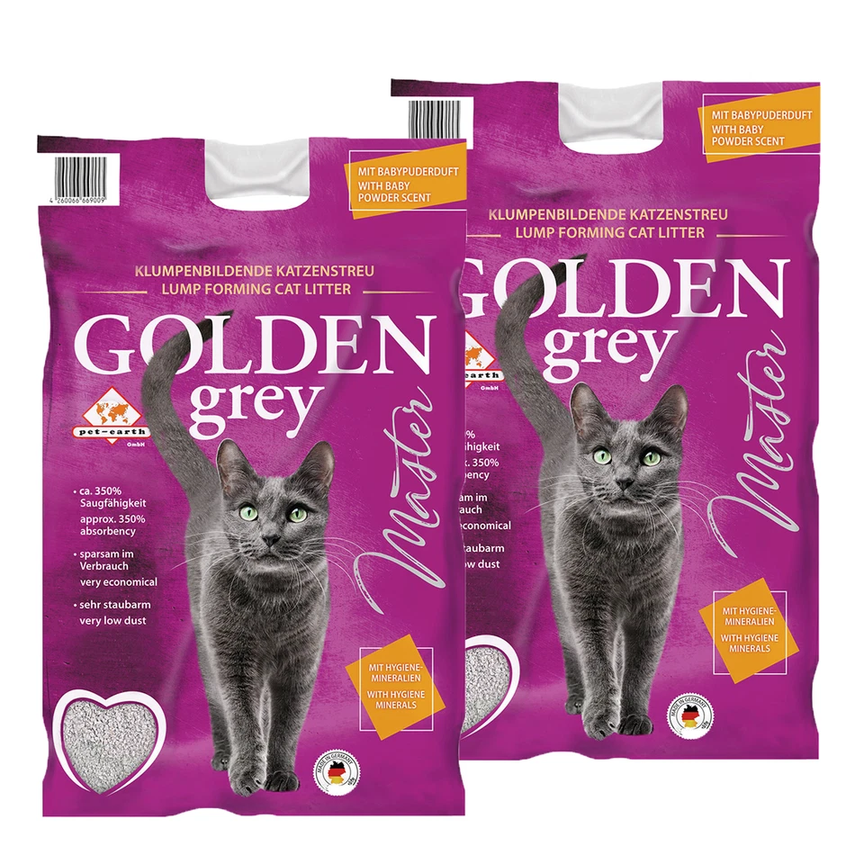 2x 14 Kg Golden Grey Master Katzenstreu Reines Naturprodukt Hohe Saugkraft