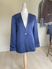 Vintage Hamells Blue Cupro Jacket Uk 14 Silk Effect Wedding Guest Evening Coat