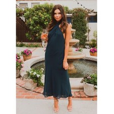 SHOW ME YOUR MUMU Jasmine Halter Midi Dress In Emerald Chiffon