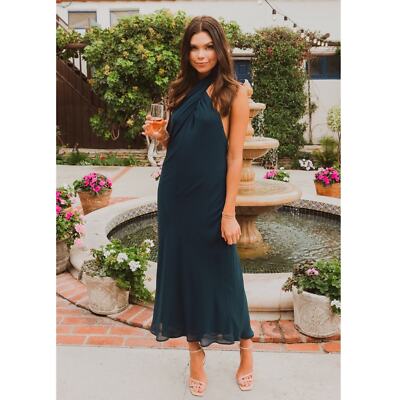 jasmine halter midi dress SHOW ME YOUR MUMU Jasmine Halter Midi Dress In Emerald Chiffon