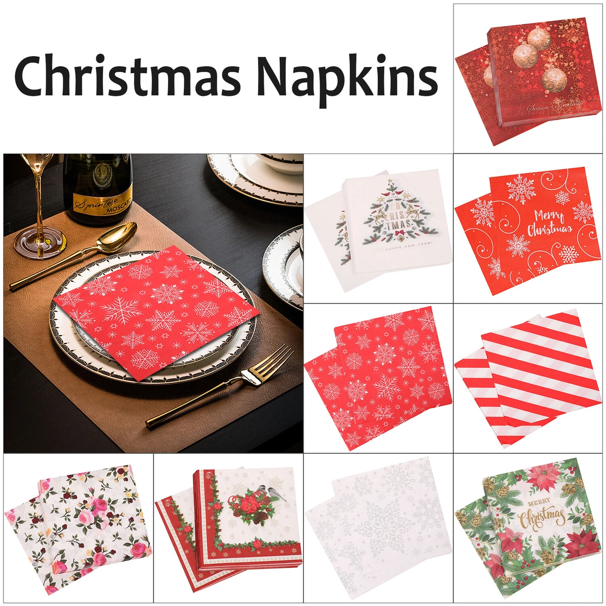 20-100 Noël Papier Serviette Dîner Serviettes Jetables de Fête Serviette