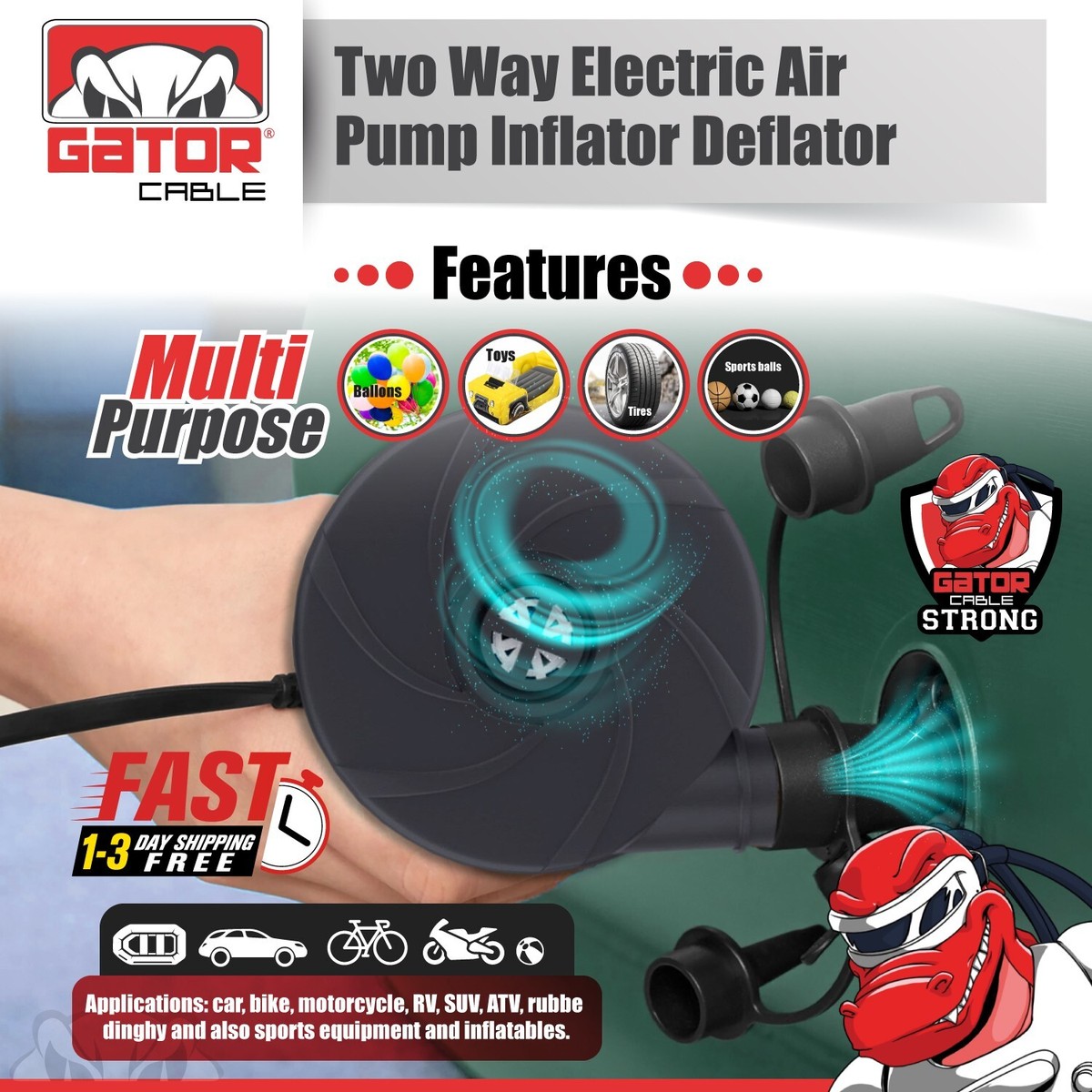 Electric Air Pump Inflator For Pool Boat Mattress Bed Inflatables Car  Portable